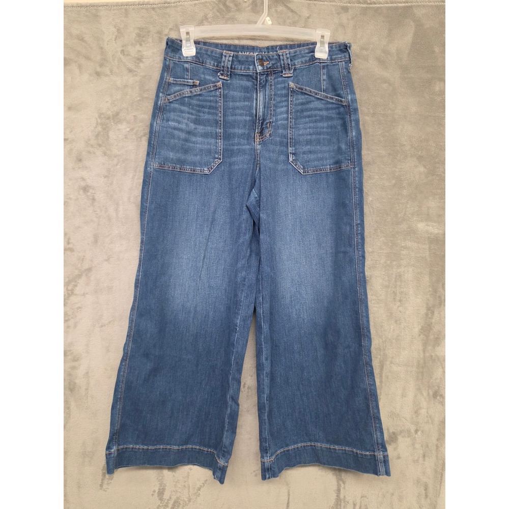 American Eagle Super High Rise Ultra Wide Leg Jeans Medium Wash Size 10